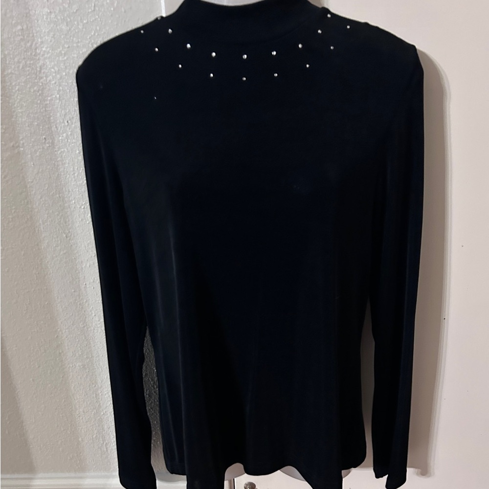 Black Long sleeve Ladies top with sequins around neckline. Size Med. USA made. 